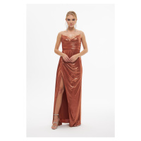 Carmen Copper Shiny Knitted Strapless Long Evening Dress