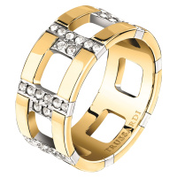 Trussardi Výrazný pozlacený prsten se zirkony T-Logo TJAXC38 56 mm