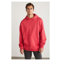 GRIMELANGE Jardel Men's Hooded Fleece Inner Kangaroo Pocket Pink Sweatshir