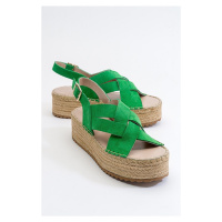 LuviShoes Lontano Women's Green Suede Genuine Leather Sandals