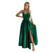 Elegantní dlouhé saténové šaty s výstřihem Numoco JULIET - zelené