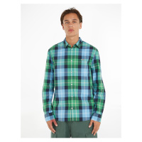 Modro-zelená pánská kostkovaná košile Tommy Jeans Essential - Pánské