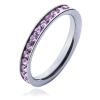 Prsten s růžovými zirkony - ocelový kroužek