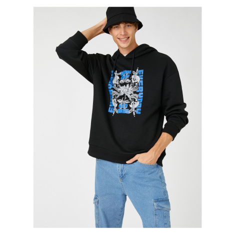 Koton Hooded Oversize Sweatshirt Raised Skull Printed