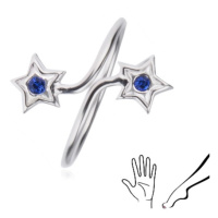 Prsten ze stříbra 925 - ramena s hvězdami, modré zirkony