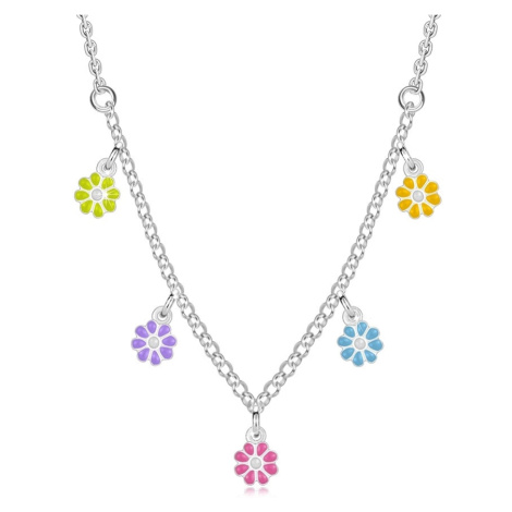 Stříbrný náhrdelník 925 - dětský, květiny s barevnými okvětními lístky Šperky eshop