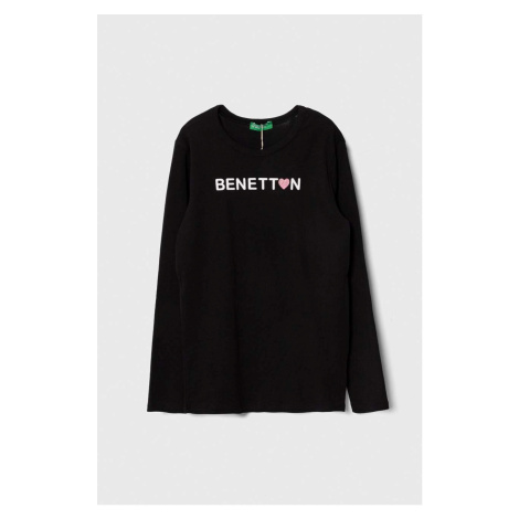 Dětské bavlněné tričko s dlouhým rukávem United Colors of Benetton černá barva