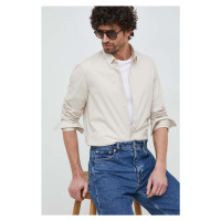 Košile Calvin Klein pánská, béžová barva, slim, s klasickým límcem