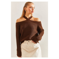 Bianco Lucci Women's Cross-Strap Knitwear Sweater