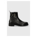 Kožené kotníkové boty Tommy Hilfiger BELT BOOTIE LEATHER dámské, černá barva, na plochém podpatk