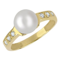 Brilio Půvabný prsten ze žlutého zlata s krystaly a pravou perlou 225 001 00237 54 mm