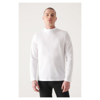 Avva Men's White Ultrasoft High Collar Long Sleeve Cotton Slim Fit Slim-Fit T-shirt