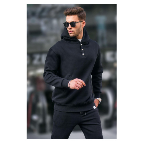 Madmext Black Hooded Button Detailed Sweatshirt 6150