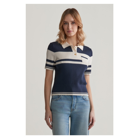 SVETR GANT COLOR BLOCKED POLO KNIT EVENING BLUE