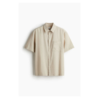 H & M - Košile z lněné směsi's krátkým rukávem Loose Fit - béžová