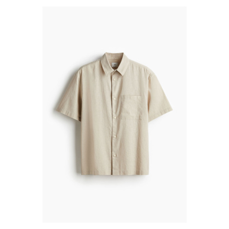 H & M - Košile z lněné směsi's krátkým rukávem Loose Fit - béžová H&M
