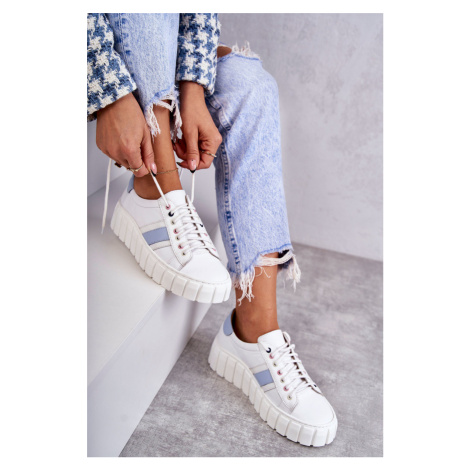 Boto Dámské sportovní kožené boty zavazované bílé a modré Ariva