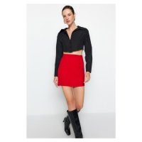 Trendyol Red Smart Crepe Button Detailed Mini Pencil Elastic Knitted Skirt