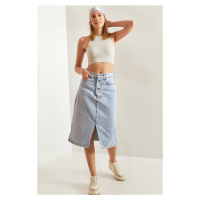 Bianco Lucci Women's Button Down Slit Denim Skirt