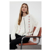 Trendyol Ecru Embroidery Detailed Knitwear Cardigan