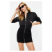 Trendyol Black Fitted Satin Bomber Jacket Formed Woven Mini Dress