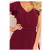 LIDIA - Dlouhé dámské šaty ve vínové bordó barvě s výstřihem a volánky 310-5