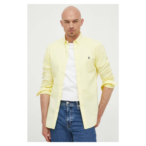 Košile Polo Ralph Lauren žlutá barva, slim, s límečkem button-down