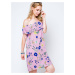 Dress with a carmen neckline decorated with a print in flowers and butterflies pink