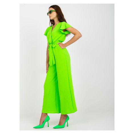 RUE PARIS fluo zelená kombinéza se širokými nohavicemi a krátkými rukávy Fashionhunters