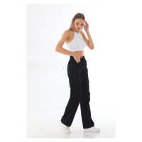 BİKELİFE Women's Black High Waist Multi Pocket Straight Fit Cargo Pants