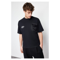 Trendyol Black Oversize Special Pocket Detailed Printed 100% Cotton T-Shirt
