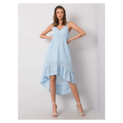 Modré dámské děrované letní šaty na ramínka -blue Světle modrá BASIC