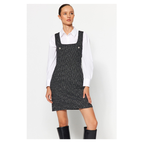 Trendyol Black Tweed Mini Gilet tkané šaty