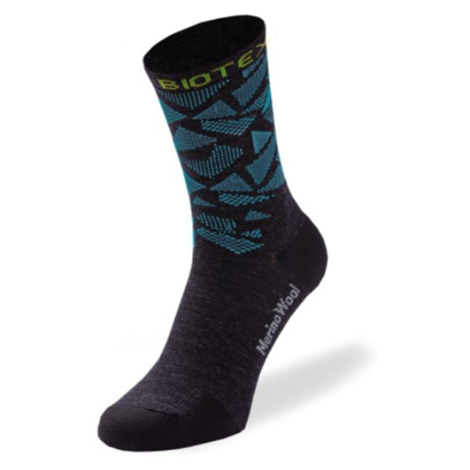 BIOTEX Cyklistické ponožky klasické - MERINO - černá/světle modrá