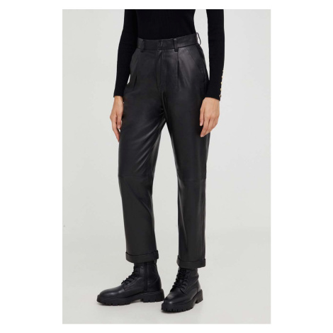 Kožené kalhoty Answear Lab X limited collection NO SHAME dámské, černá barva, jednoduché, high w