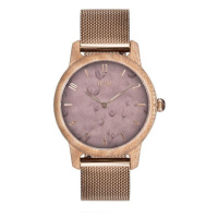 Dámské dřevěné hodinky s kovovým řemínkem ve fialovo-zlaté barvě