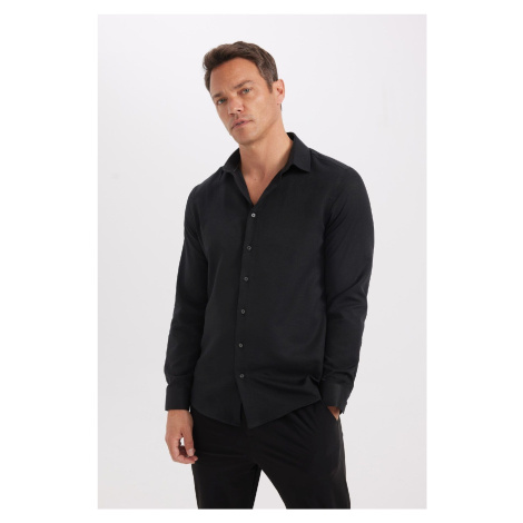 DEFACTO Slim Fit Polo Collar Poplin Long Sleeve Shirt