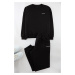 Trendyol Black Oversize/Wide Cut Text Printed Fleece/Warm Tracksuit