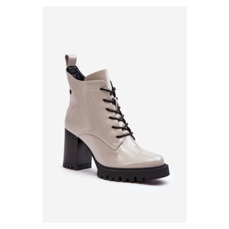 Patentované zateplené boty na vysokém podpatku, světle šedé S.Barski Kesi