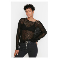 Trendyol Black Extra Wide Fit Cotton Openwork/Perforated Knitwear Sweater