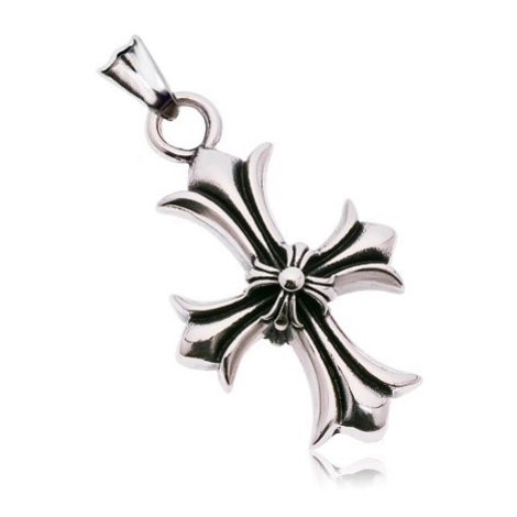 Přívěsek z chirurgické oceli, vyřezávaný liliový kříž, černá patina Šperky eshop