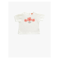 Koton Short-Sleeved T-Shirt with a Floral Print. Crew Neck.