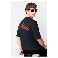 Trendyol Black Oversize Text Printed 100% Cotton Thick T-Shirt