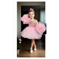 N4732 Dewberry Chiffon Sequined Girls Evening Dress-PINK