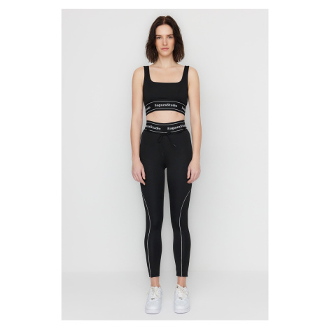 Trendyol X Sagaza Studio Black Stretchy Sports Tights with Piping Detailed and Push-Up Stitching