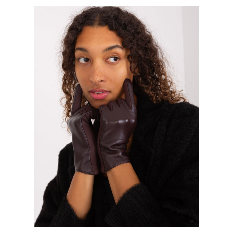 Tmavě hnědé rukavice s ekokůží Fashionhunters