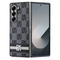 DKNY PU Leather Checkered Pattern and Stripe Zadní Kryt pro Samsung Galaxy Z Fold 6 Black