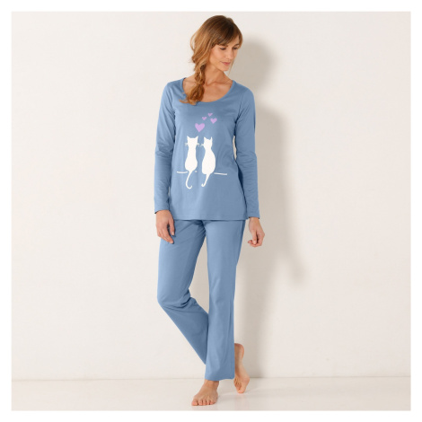 Blancheporte Pyžamo s dlouhými rukávy a potiskem koček modrá