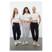 Trendyol Black-Navy Blue-Grey melange 3-Pack Basic Jogger Flexible Knitted Sweatpants