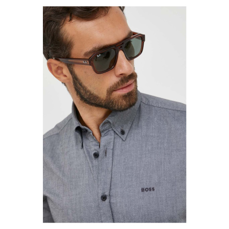 Košile BOSS BOSS ORANGE šedá barva, regular, s italským límcem Hugo Boss